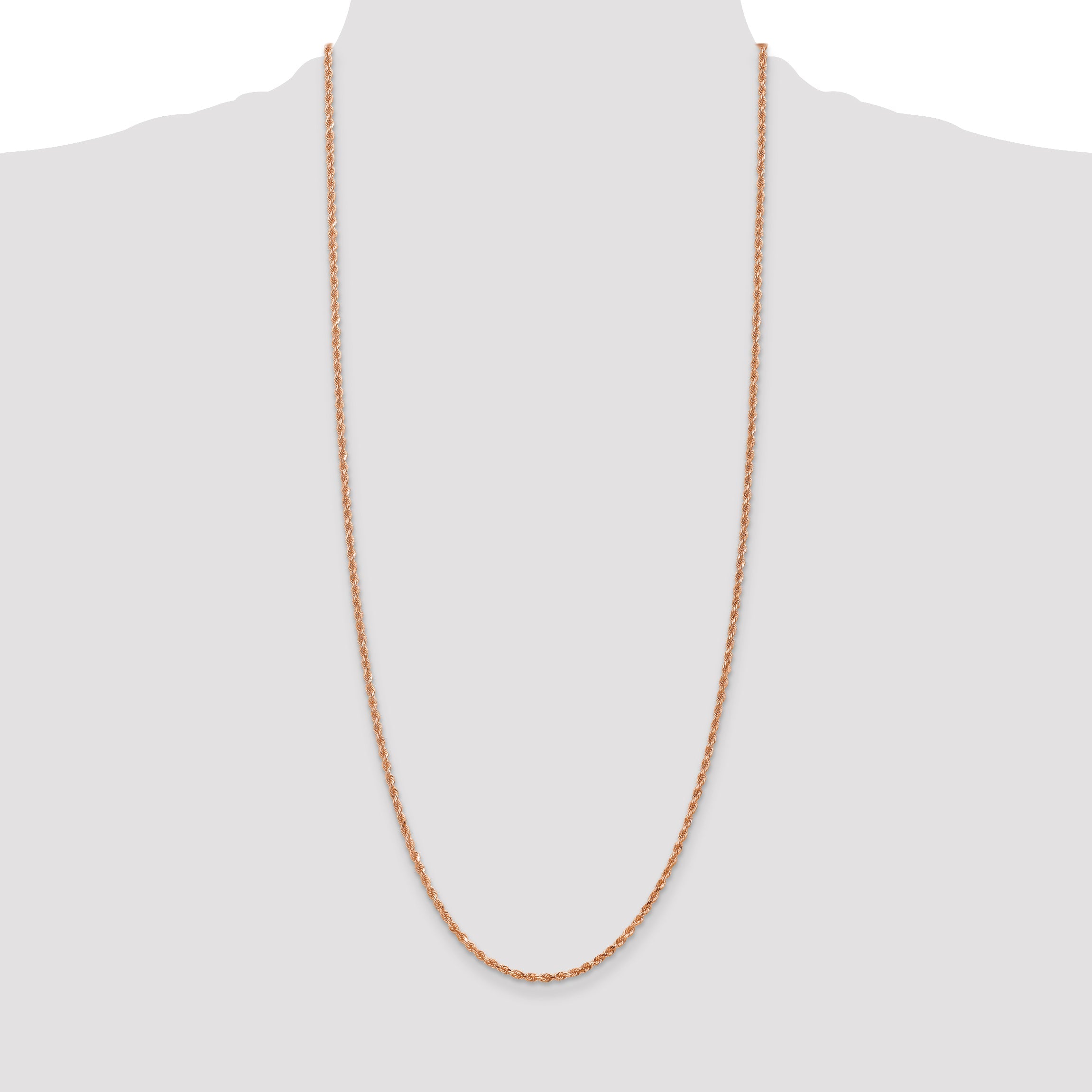 14k Rose Gold 30 inch 2.25mm Diamond-cut Rope with Lobster Clasp Chain Necklace