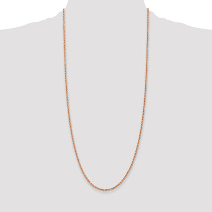 14k Rose Gold 30 inch 2.25mm Diamond-cut Rope with Lobster Clasp Chain Necklace