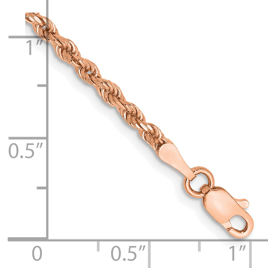 14k Rose Gold 7 inch 2.25mm Diamond-cut Rope with Lobster Clasp Chain Bracelet