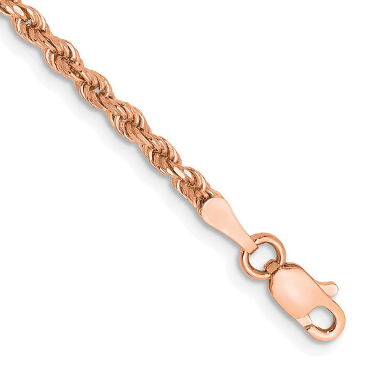 14k Rose Gold 8 inch 2.25mm Diamond-cut Rope with Lobster Clasp Chain Bracelet