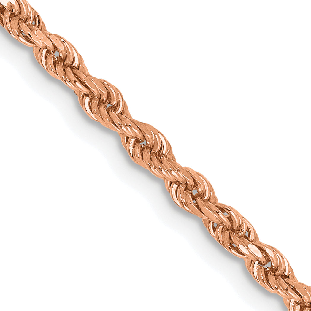 14k Rose Gold 30 inch 2.25mm Diamond-cut Rope with Lobster Clasp Chain Necklace