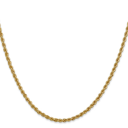 14k Yellow Gold 28 inch 2.5mm Regular Rope with Lobster Clasp Chain Necklace