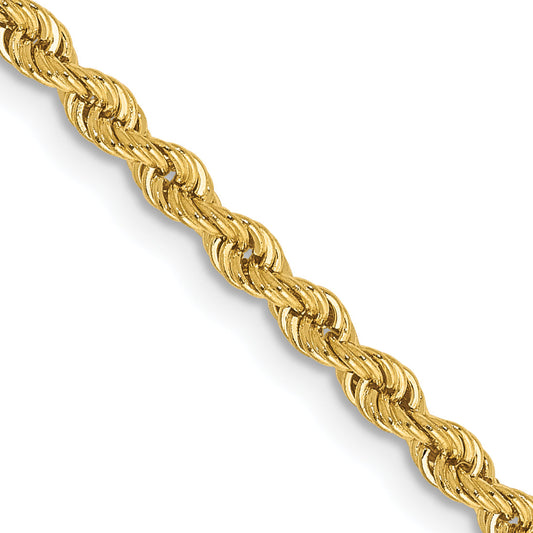 14k Yellow Gold 28 inch 2.5mm Regular Rope with Lobster Clasp Chain Necklace