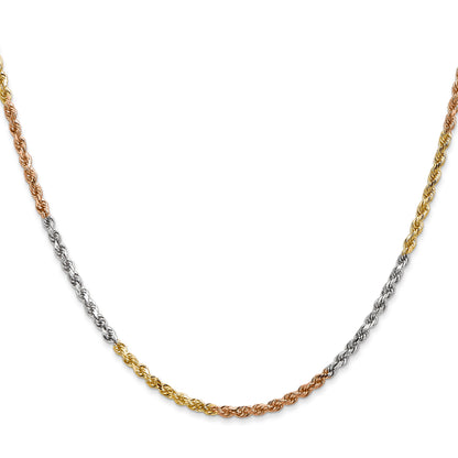 14k Tri-Color Tri-colored 18 inch 2.5mm Diamond-cut Rope with Lobster Clasp Chain Necklace