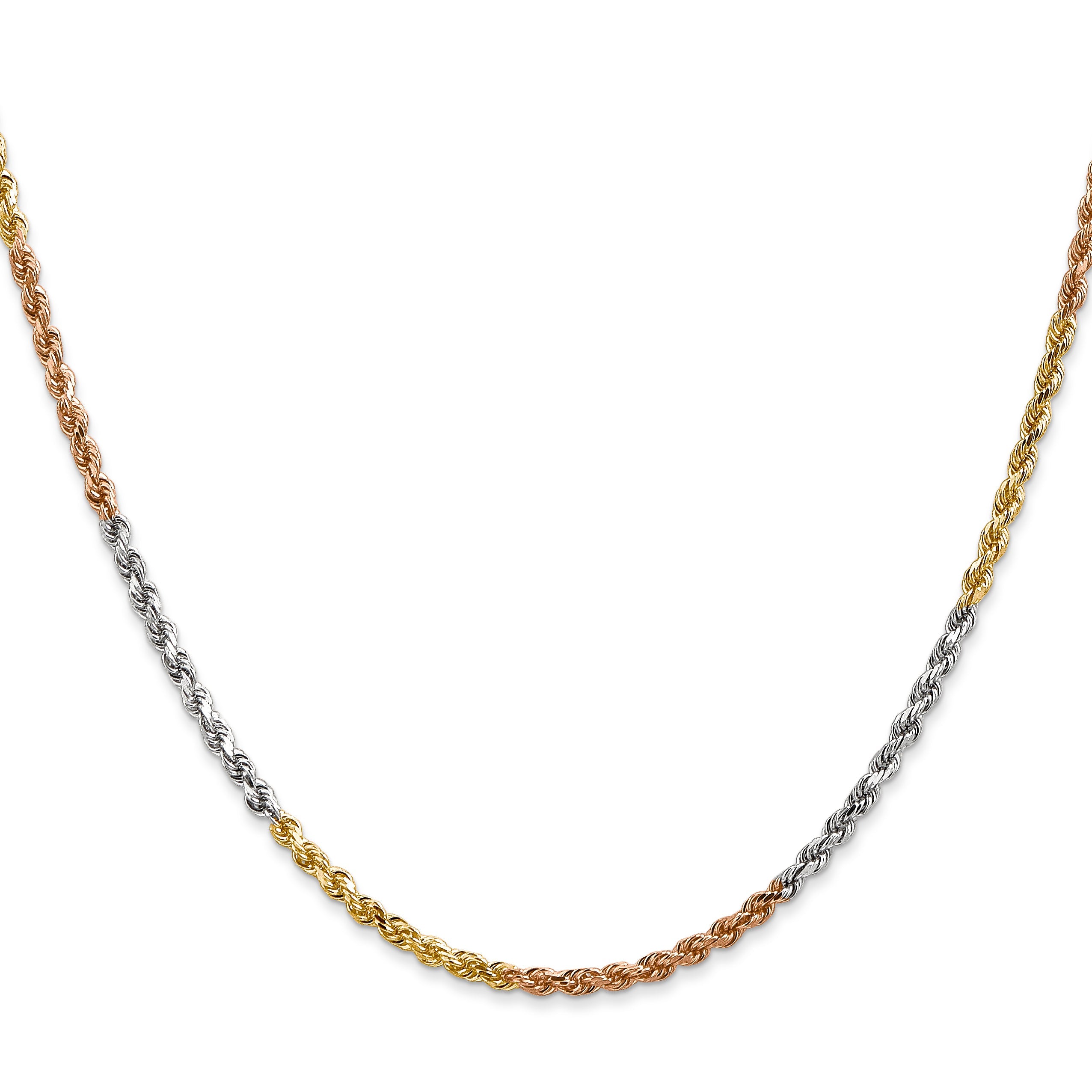 14k Tri-Color Tri-colored 20 inch 2.5mm Diamond-cut Rope with Lobster Clasp Chain Necklace