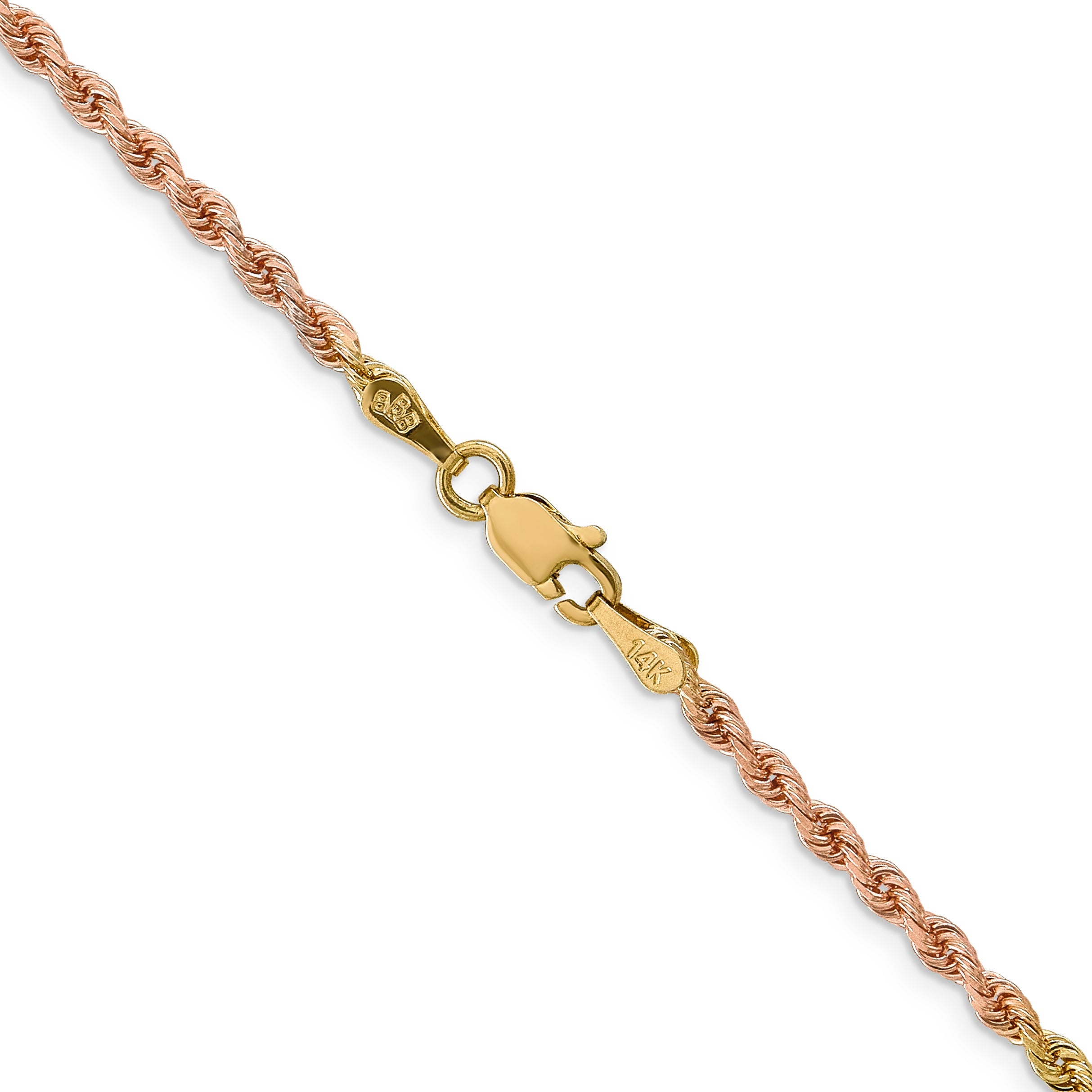 14k Tri-Color Tri-colored 24 inch 2.5mm Diamond-cut Rope with Lobster Clasp Chain Necklace