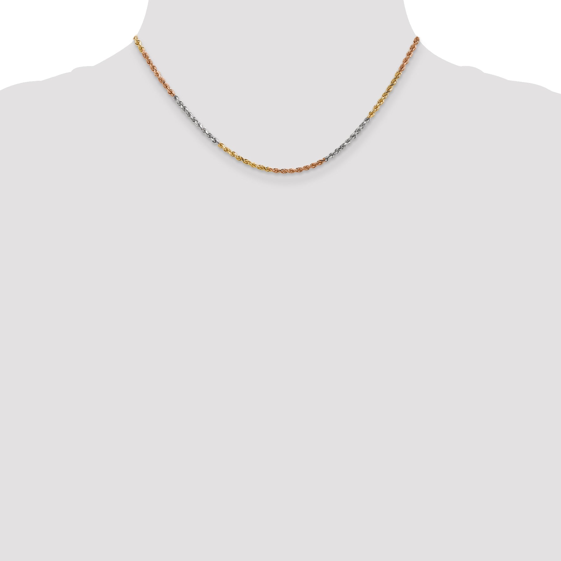 14k Tri-Color Tri-colored 16 inch 2.5mm Diamond-cut Rope with Lobster Clasp Chain Necklace