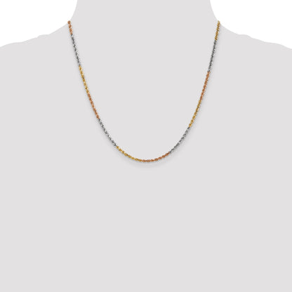 14k Tri-Color Tri-colored 20 inch 2.5mm Diamond-cut Rope with Lobster Clasp Chain Necklace