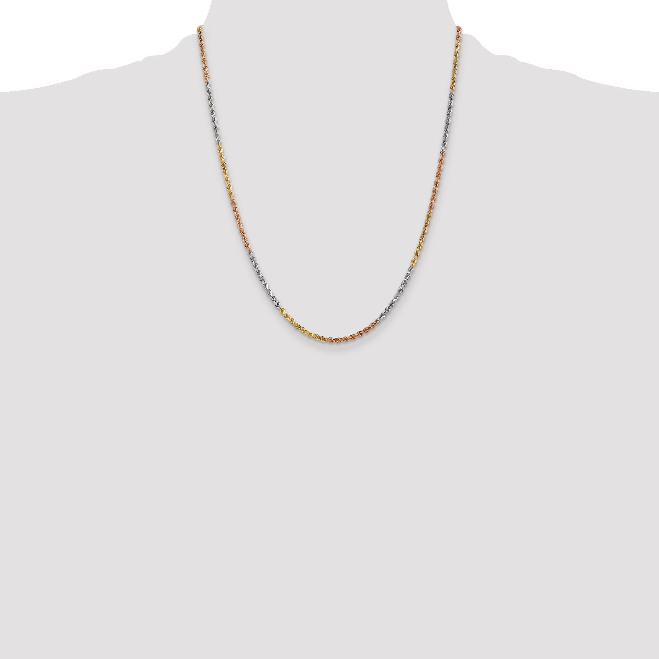 14k Tri-Color Tri-colored 22 inch 2.5mm Diamond-cut Rope with Lobster Clasp Chain Necklace