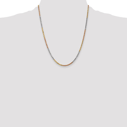 14k Tri-Color Tri-colored 22 inch 2.5mm Diamond-cut Rope with Lobster Clasp Chain Necklace