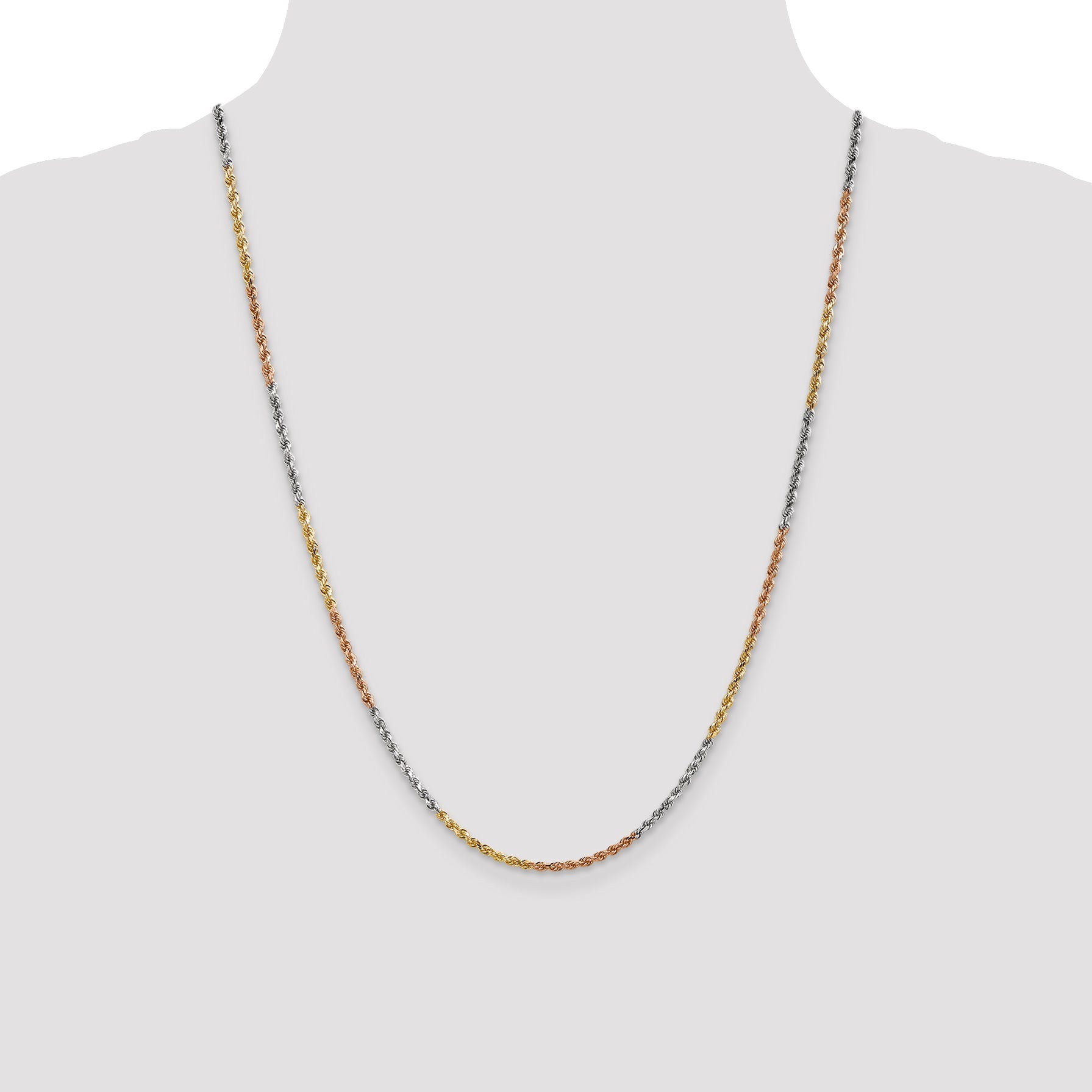 14k Tri-Color Tri-colored 24 inch 2.5mm Diamond-cut Rope with Lobster Clasp Chain Necklace