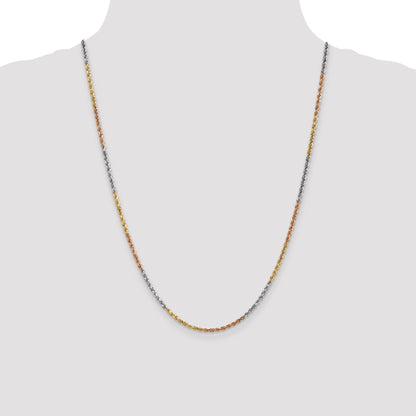 14k Tri-Color Tri-colored 24 inch 2.5mm Diamond-cut Rope with Lobster Clasp Chain Necklace