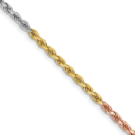 14k Tri-Color Tri-colored 20 inch 2.5mm Diamond-cut Rope with Lobster Clasp Chain Necklace