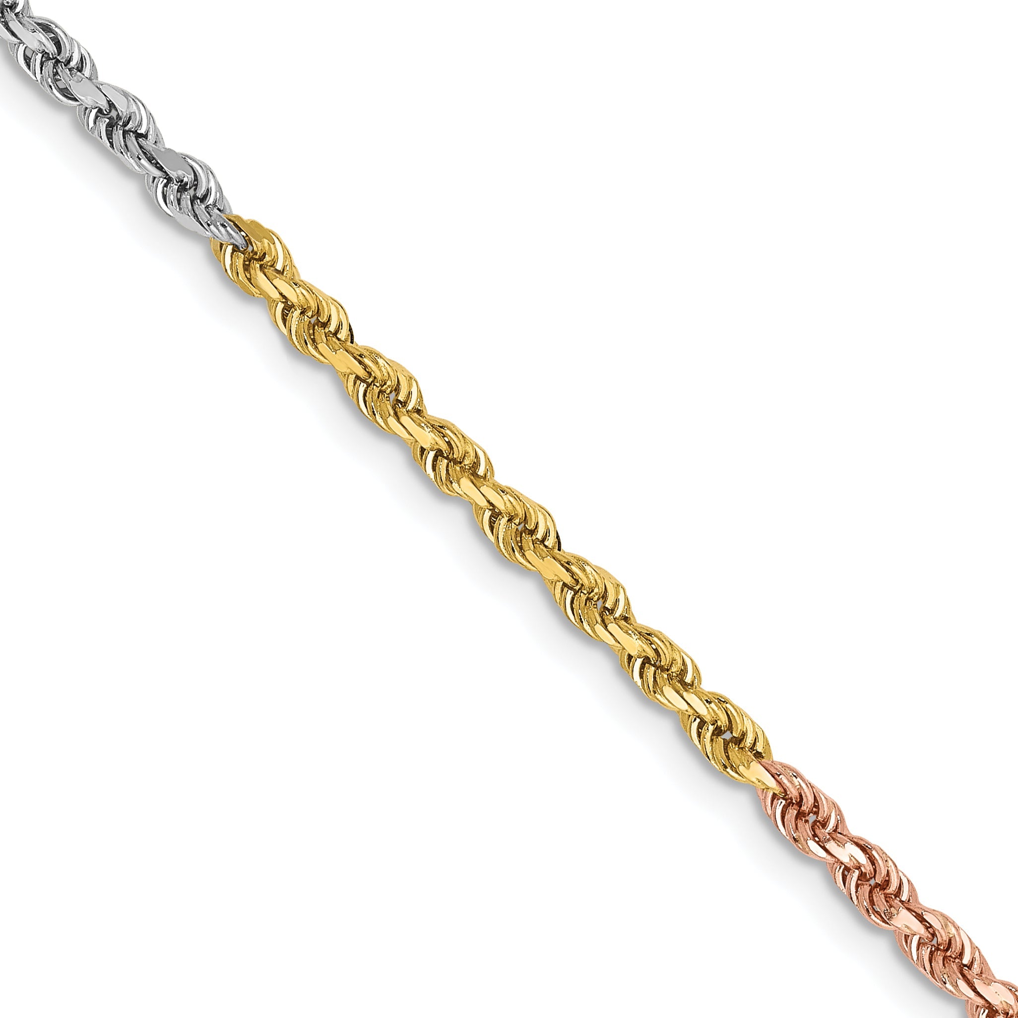 14k Tri-Color Tri-colored 18 inch 2.5mm Diamond-cut Rope with Lobster Clasp Chain Necklace
