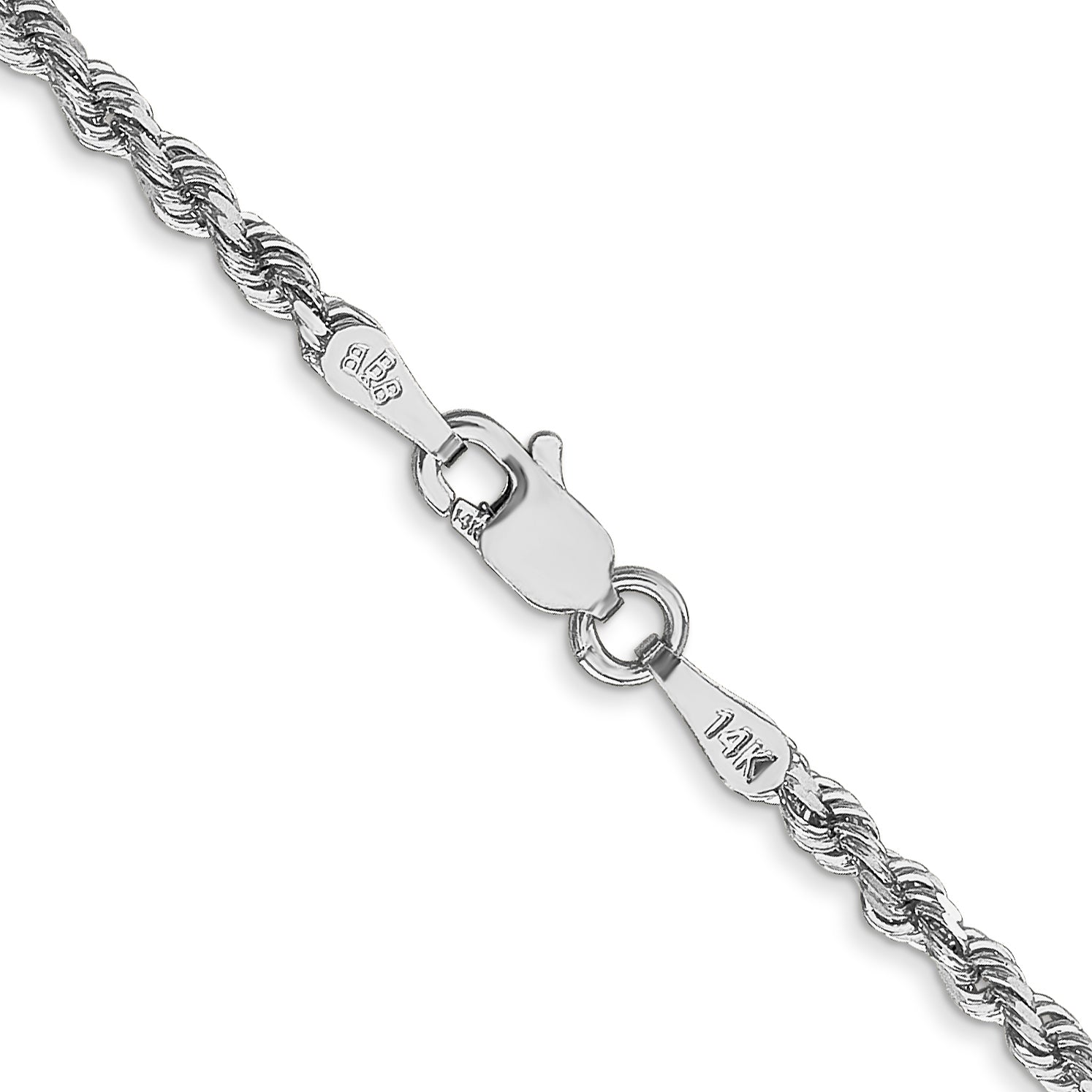 14k White Gold 26 inch 2.25mm Diamond-cut Rope with Lobster Clasp Chain Necklace