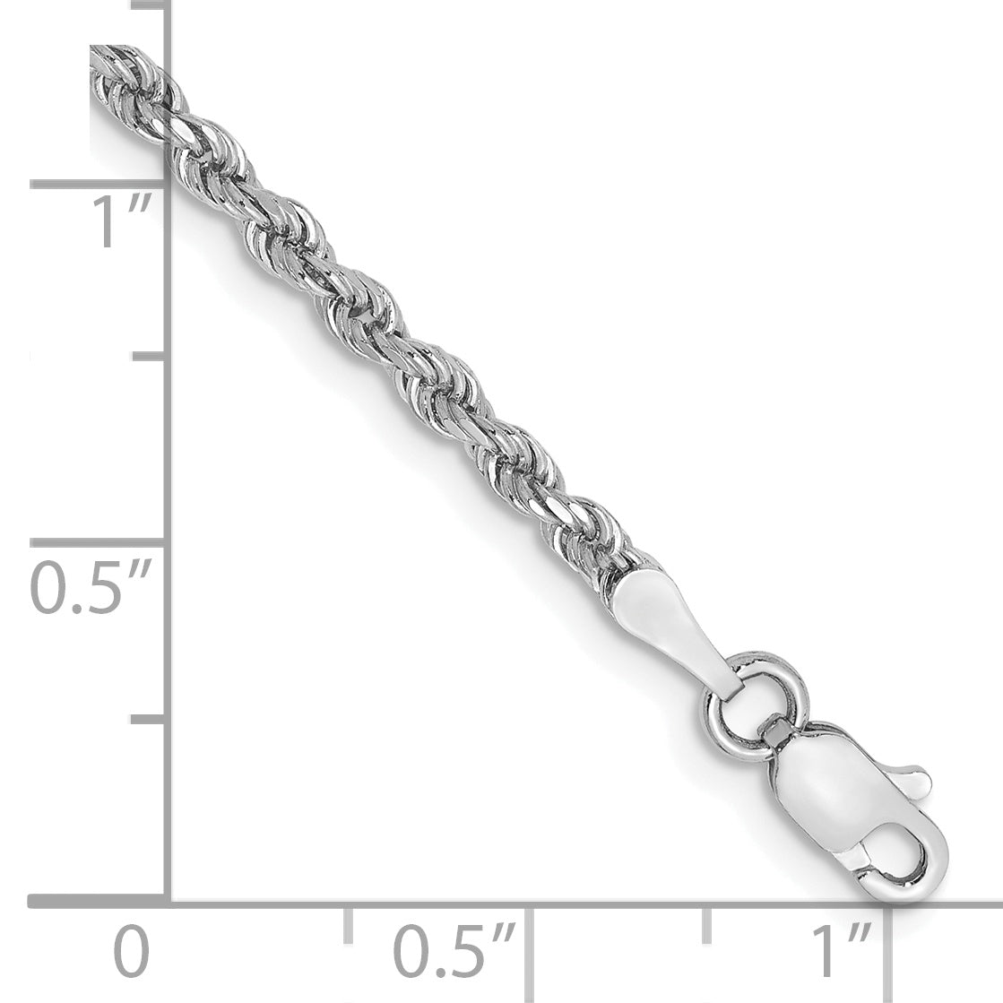 8 Inch 10K White Gold 2.25mm Diamond-Cut Rope Chain Bracelet