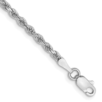 8 Inch 10K White Gold 2.25mm Diamond-Cut Rope Chain Bracelet