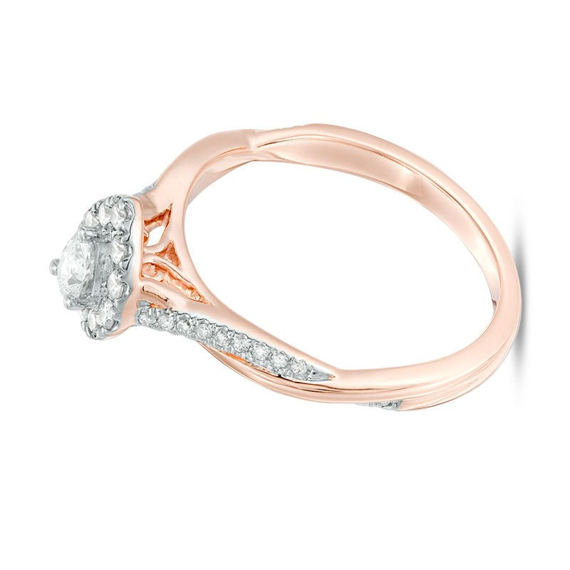 0.38 CT. TW Pear-Shaped Diamond Frame Twist Engagement in 10K Rose Gold