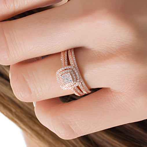 0.5 CT. TW Composite Diamond Double Cushion Frame Bridal Set in 10K Rose Gold