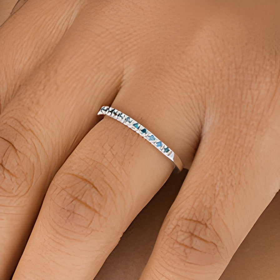 0.1 CT. TW Enhanced Blue Diamond Anniversary Band in 14K White Gold