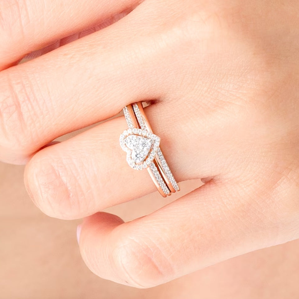 0.5 CT. TW Composite Diamond Heart-Shaped Frame Bridal Set in 10K Rose Gold