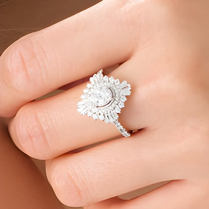 1.25 CT. TW Composite Diamond Oval Starburst Frame Ring in 14K White Gold