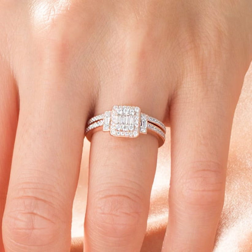 0.5 CT. TW Composite Diamond Frame Collar Bridal Set in 10K Rose Gold