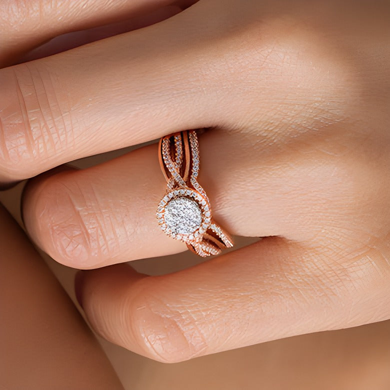 0.38 CT. TW Composite Diamond Crossover Shank Bridal Set in 10K Rose Gold