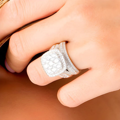 2.5 CT. TW Composite Diamond Cushion Frame Multi-Row Bridal Set in 10K White Gold