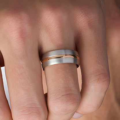 8.0mm Center Stripe Wedding Band in 10K Two-Tone Gold