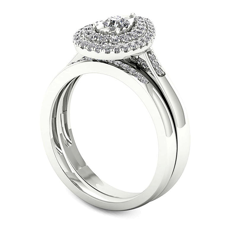 0.25 CT. TW Diamond Double Pear-Shaped Frame Bridal Set in Sterling Silver