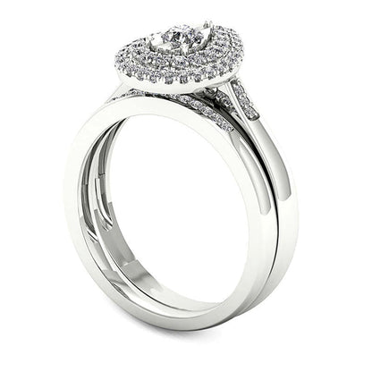 0.25 CT. TW Diamond Double Pear-Shaped Frame Bridal Set in Sterling Silver