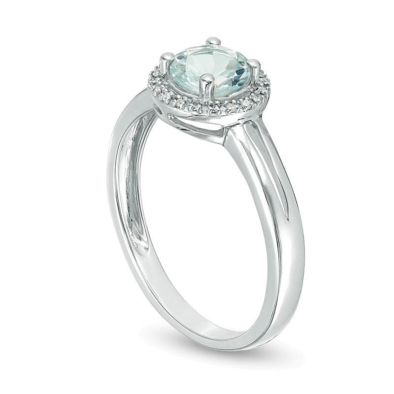 5.7mm Aquamarine and Diamond Accent Frame Split Shank Ring in Sterling Silver
