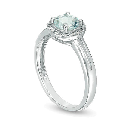5.7mm Aquamarine and Diamond Accent Frame Split Shank Ring in Sterling Silver