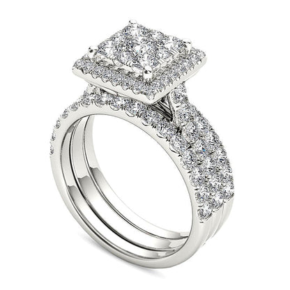 2.0 CT. TW Composite Diamond Square Frame Three Piece Bridal Set in 14K White Gold