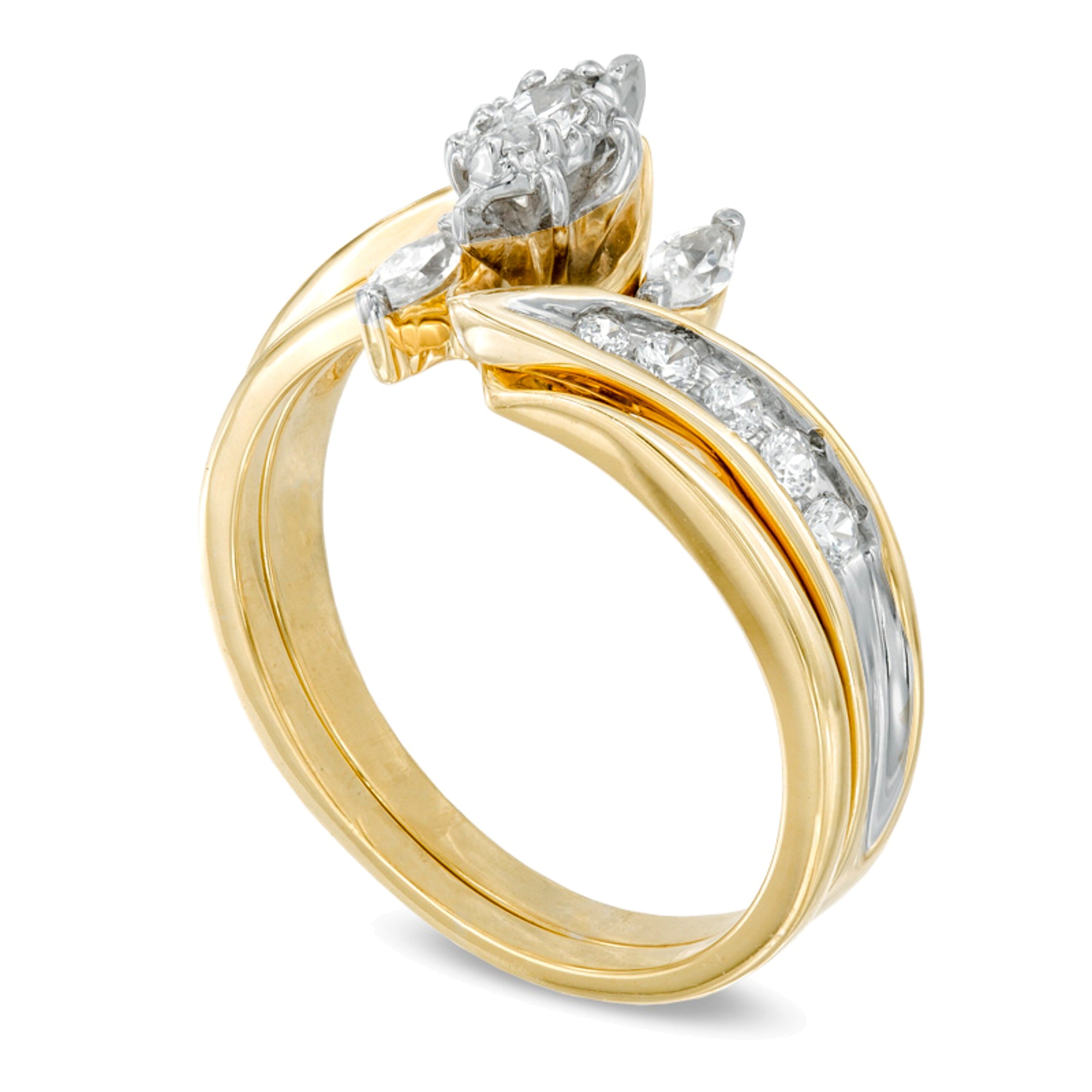 0.5 CT. TW Marquise Diamond Three Stone Slant Bridal Set in 10K Gold