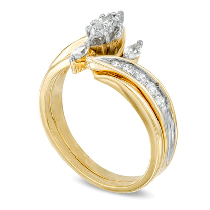 0.5 CT. TW Marquise Diamond Three Stone Slant Bridal Set in 10K Gold