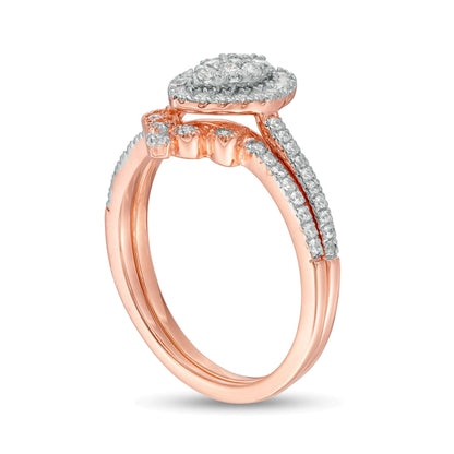 0.5 CT. TW Composite Pear-Shaped Diamond Frame Bridal Set in 10K Rose Gold