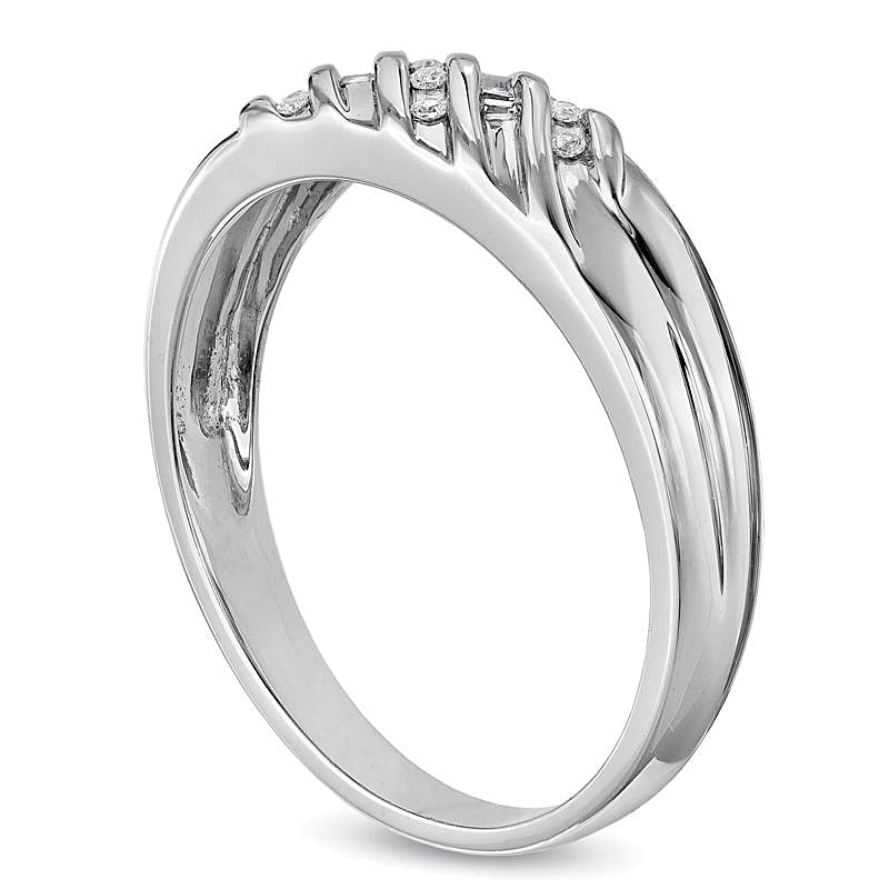 0.1 CT. TW Diamond Multi-Groove Wedding Band in 10K White Gold