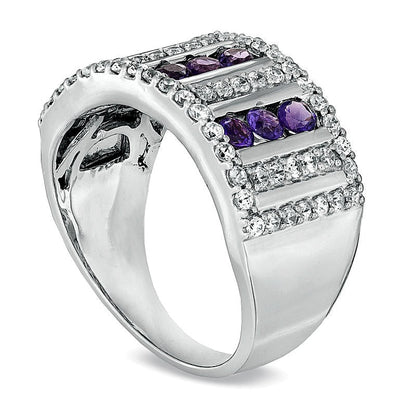 Amethyst and 0.63 CT. TW Diamond Triple Row Ring in Sterling Silver
