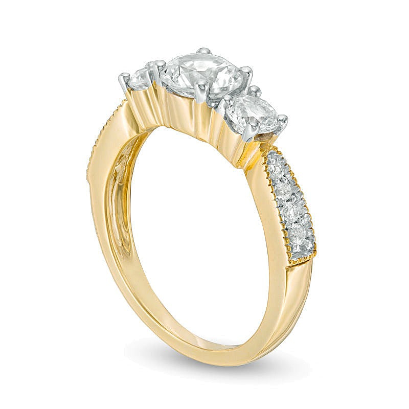 Lab-Created White Sapphire Three Stone Engagement Ring in 10K Gold