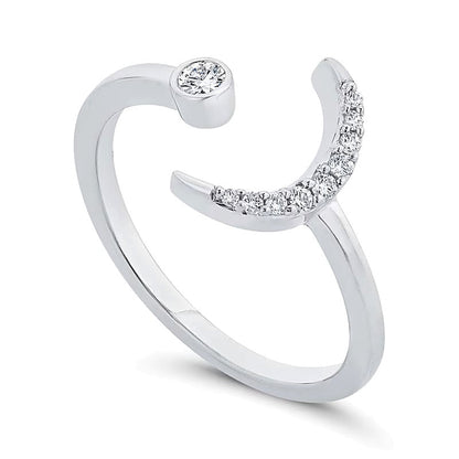 0.1 CT. TW Diamond Crescent Moon Open Ring in 10K White Gold