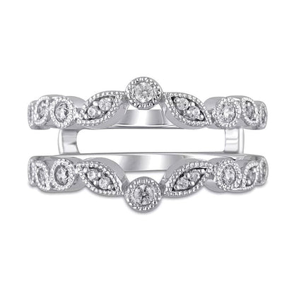 0.25 CT. TW Diamond Marquise-Shaped and Round Alternating Vintage-Style Solitaire Enhancer in 10K White Gold