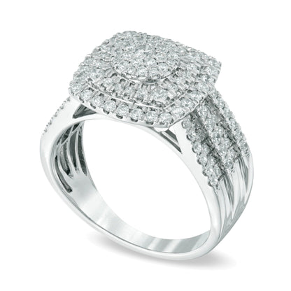 1.0 CT. TW Multi-Diamond Layered Square Frame Ring in 10K White Gold