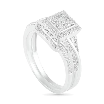 0.38 CT. TW Composite Diamond Square Frame Split Shank Bridal Set in 10K White Gold