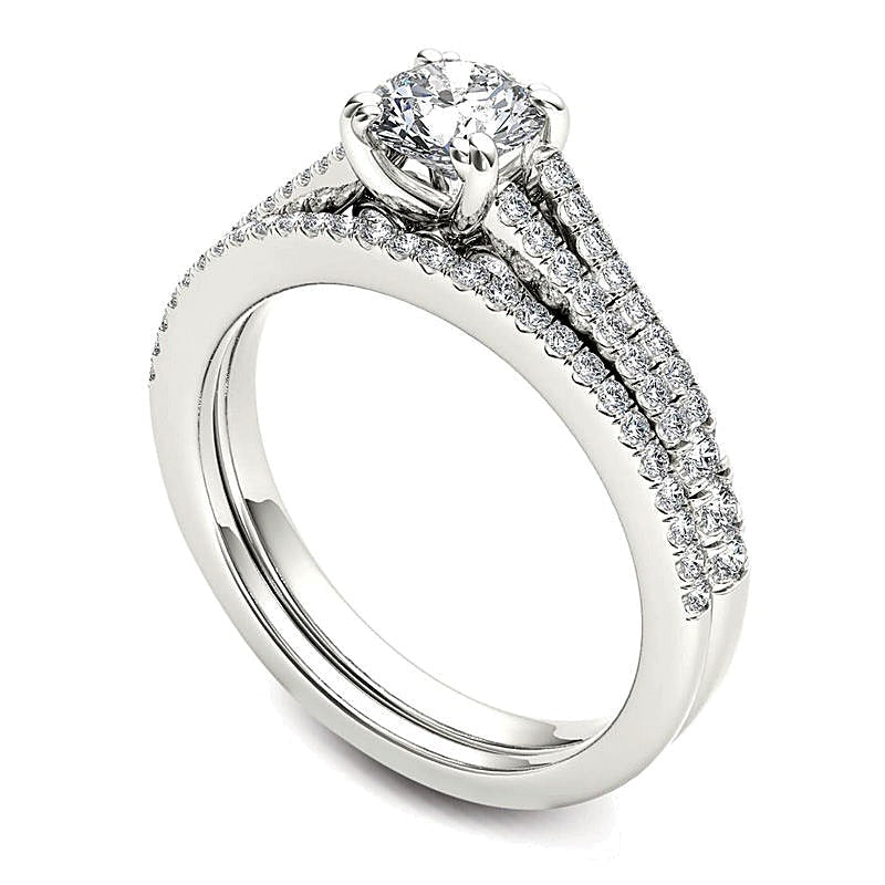 1.0 CT. TW Diamond Split Shank Bridal Set in 14K White Gold