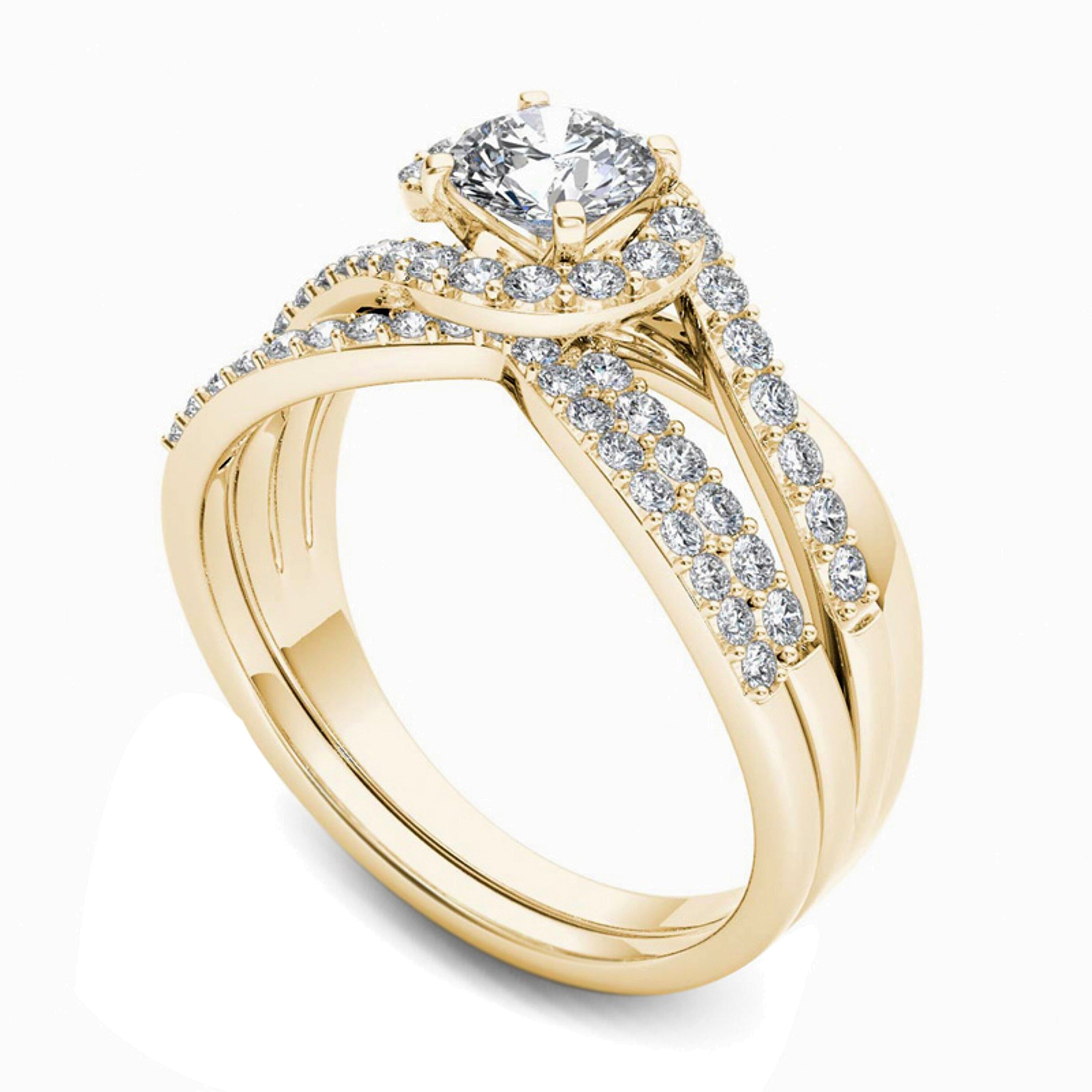 0.5 CT. TW Composite Diamond Flower Bypass Bridal Set in 14K Gold
