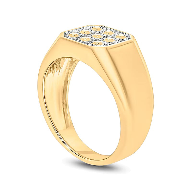 Diamond Accent Grid Pattern Octagonal Signet Ring in Sterling Silver with 14K Gold Plate