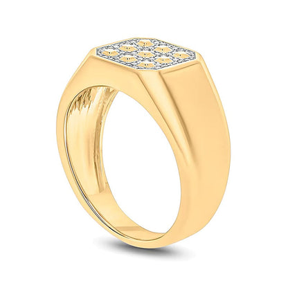 Diamond Accent Grid Pattern Octagonal Signet Ring in Sterling Silver with 14K Gold Plate