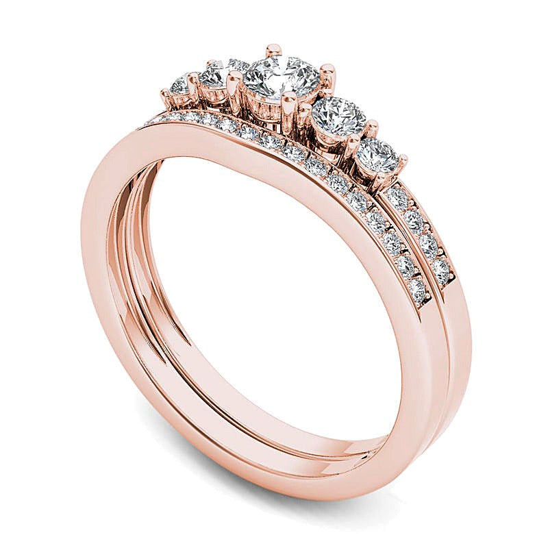 0.5 CT. TW Diamond Five Stone Bridal Set in 14K Rose Gold